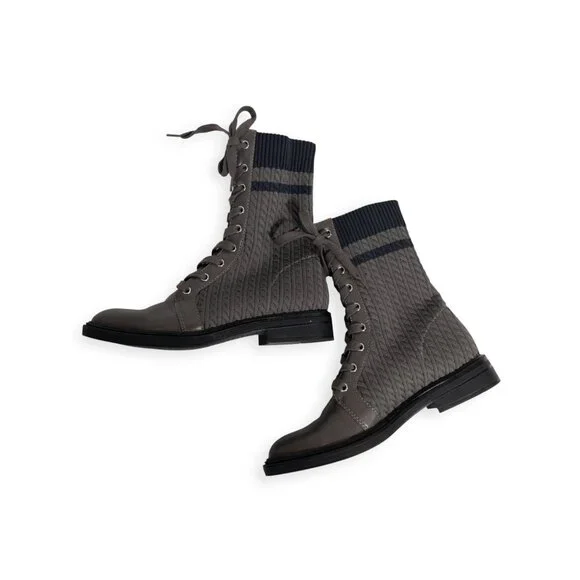 Charles & Keith Faux Leather Woven Boots SZ 36  Brown High Lace Up Boots - Picture 4 of 12